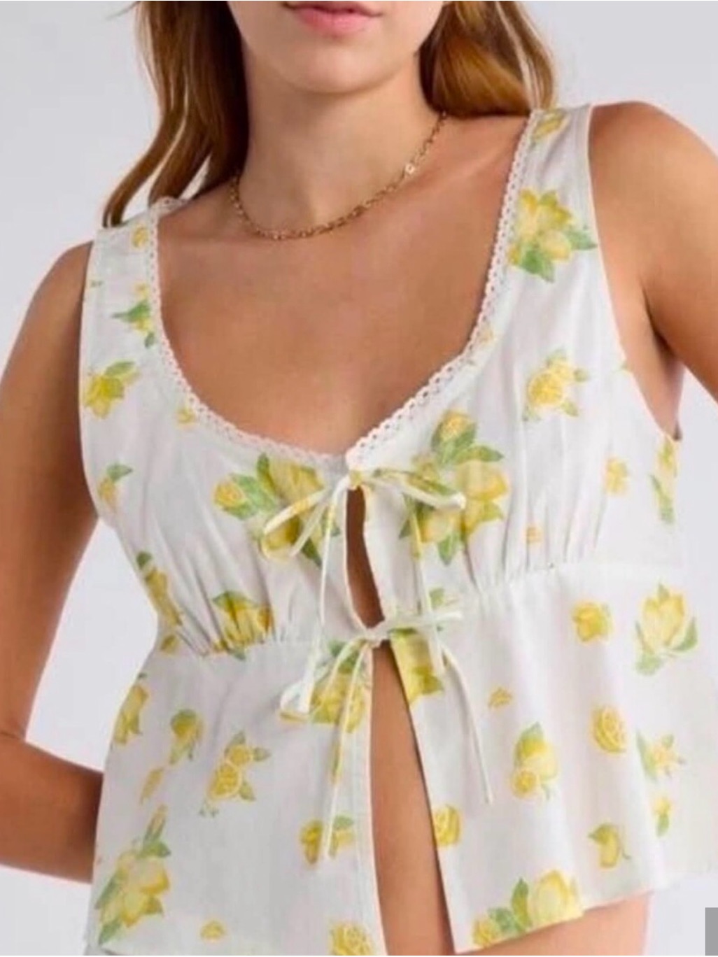 White Lemon Print Two-Piece Pajama Set